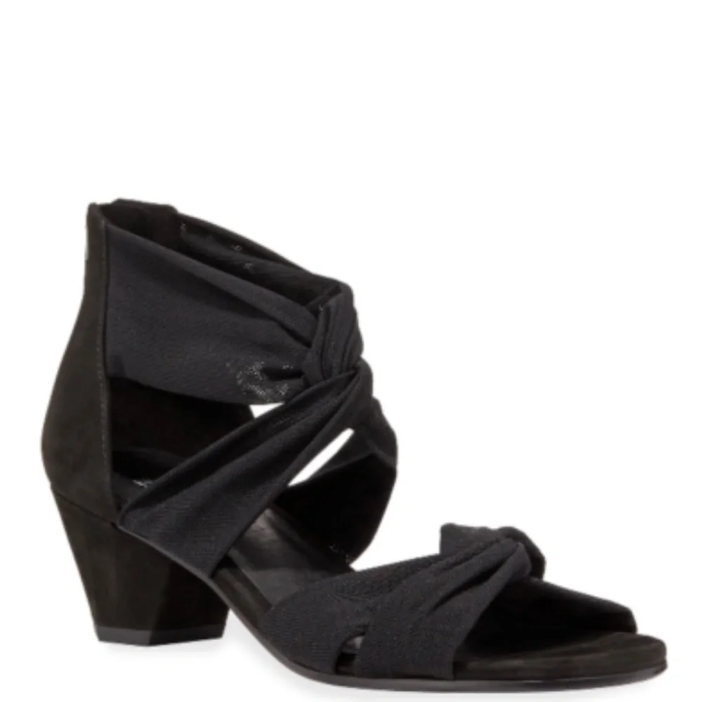 $195 Eileen Fisher Joy Twist Strappy Heeled Sandals in Black [SZ 5.5 ]‎